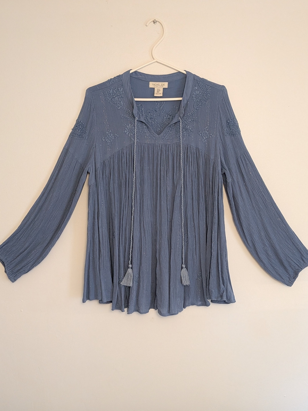 Rachel Zoe Dusty Blue Embroidered Peasant Tunic